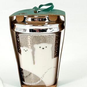 Starbucks Polar Bear Cup Christmas Ornament White Silver Mini Tumbler 2016